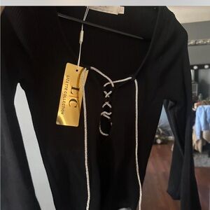 Lizette Collection Black Lace-Up Women's Top